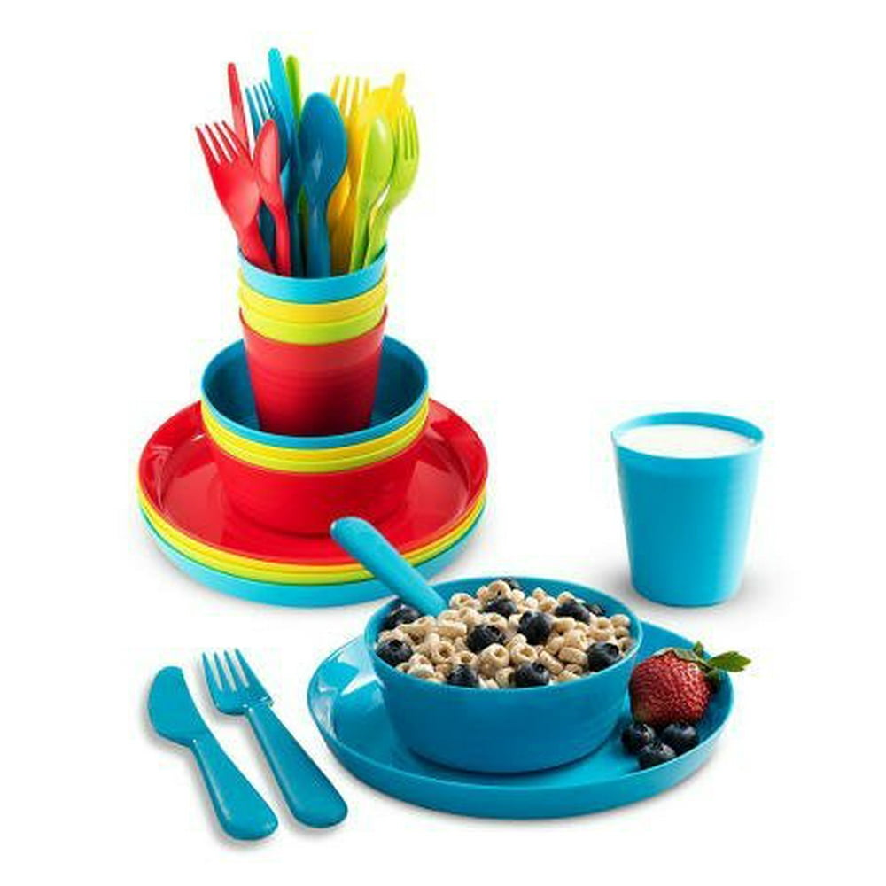 Plaskidy Kids Dinnerware Set for 424 Piece Plastic Childrens Dishes