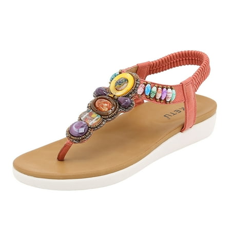 

Cathalem Women Sandals Fashion New Pattern Bohemian Style Beach Shoes Retro Large Flat Comfortable Sandals Red 38