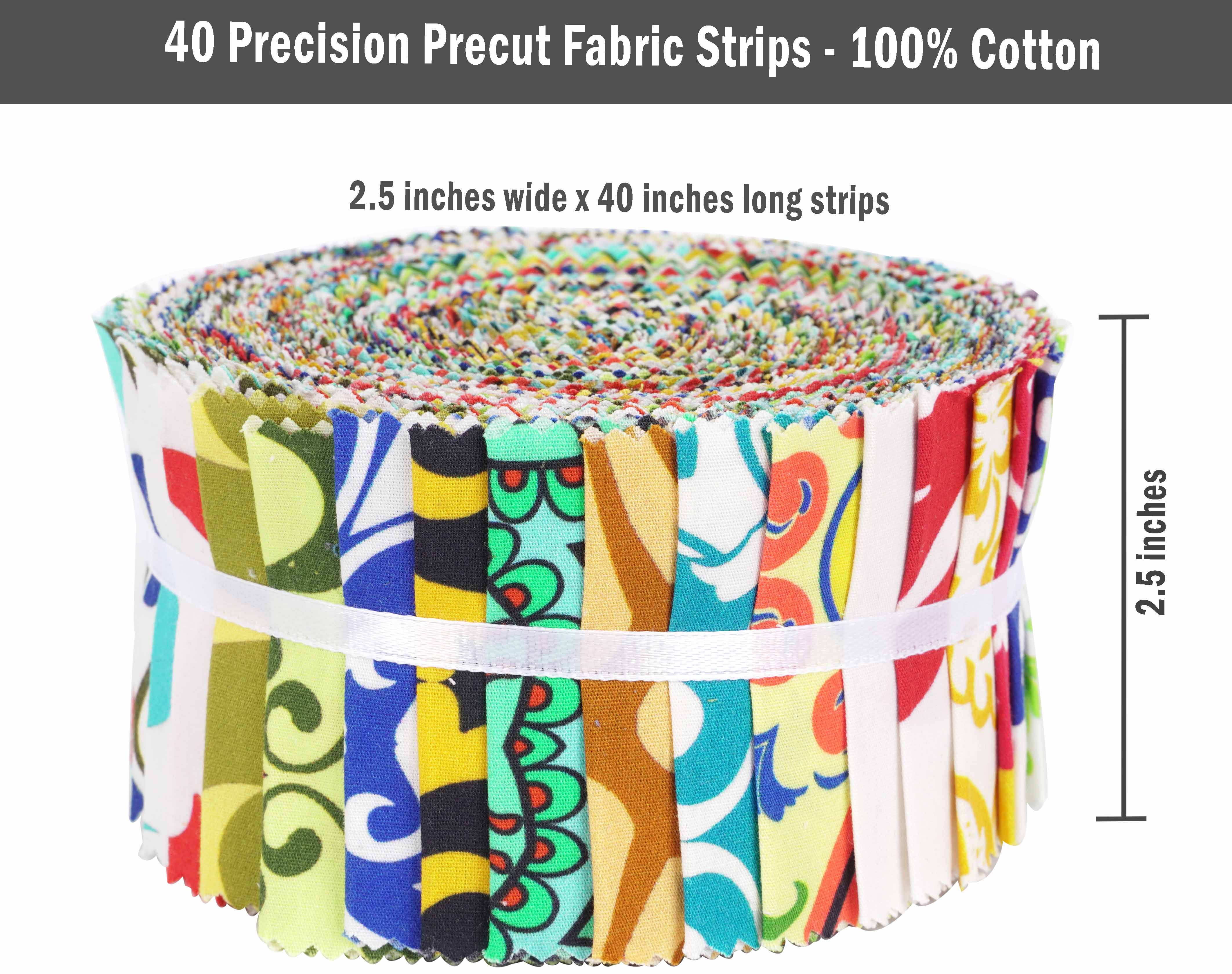 Soimoi 40Pcs Motifs Print Cotton Precut Fabrics For Quilting Craft Strips 2.5x42 inches Jelly Roll - Multicolor