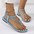 thumbnail image 2 of HomeDM Flat Thong Sandals for Women Dressy Bohemian Comfortable Open Toe Strappy Sandals Summer Beach Walking Shoes, Blue Size 6.5, 2 of 6