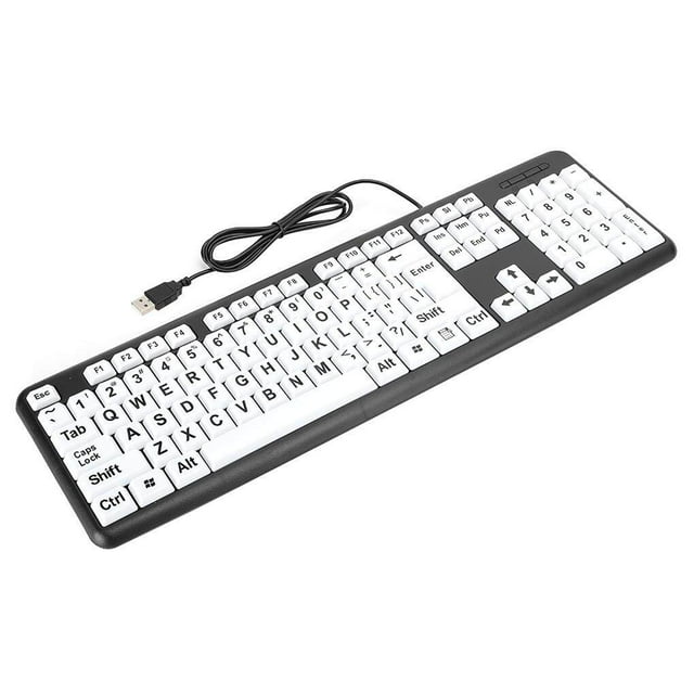 Computer Large Print Wired Keyboard Fluent Typing Impaired High Lightweight USB Keyboards Cable Input Equipment Keypad Elderly Weak Sight