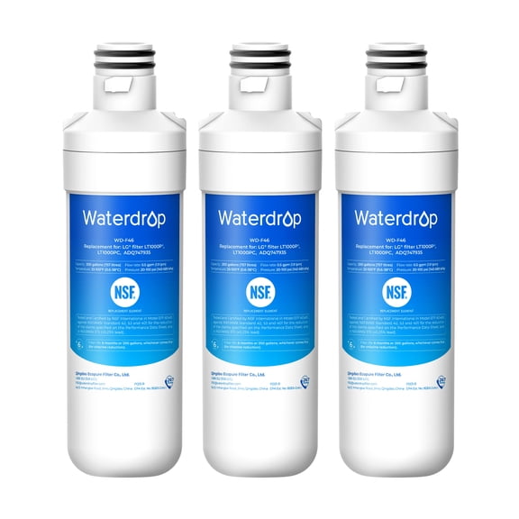 Waterdrop LT1000PC ADQ747935 MDJ64844601 Refrigerator Water Filter Reduce chlorine, bad taste and odor, Replacement for LG® LT1000P®/PC/PCS, ADQ74793501, ADQ74793502, Kenmore® 46-9980,3 Pack
