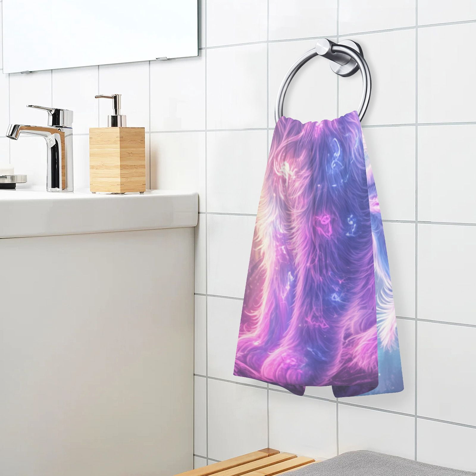 Cat Glowing Neon Hair Hand Towels Cotton Bath Towels Large Face Towels Absorbent for Bathroom 2 Packs
