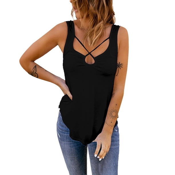 Playeras,Blusas y Tops,Ropa para Mujer Mujeres Tank Top Camisola sexy informal de color sólido para mujer Chaleco sexy (Black, XXXXL)