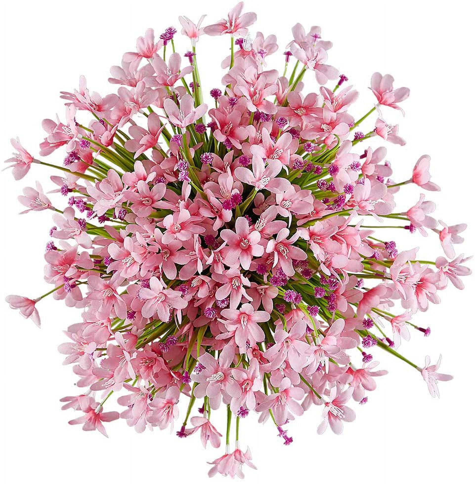 Morttic 16 Bundles Artificial Daffodils Flowers, Fake Artificial Greenery UV Resistant No Fade Faux Plastic Plants for Wedding Bridle Bouquet Outdoor Home Garden Office Table Vase Decor (Pink)