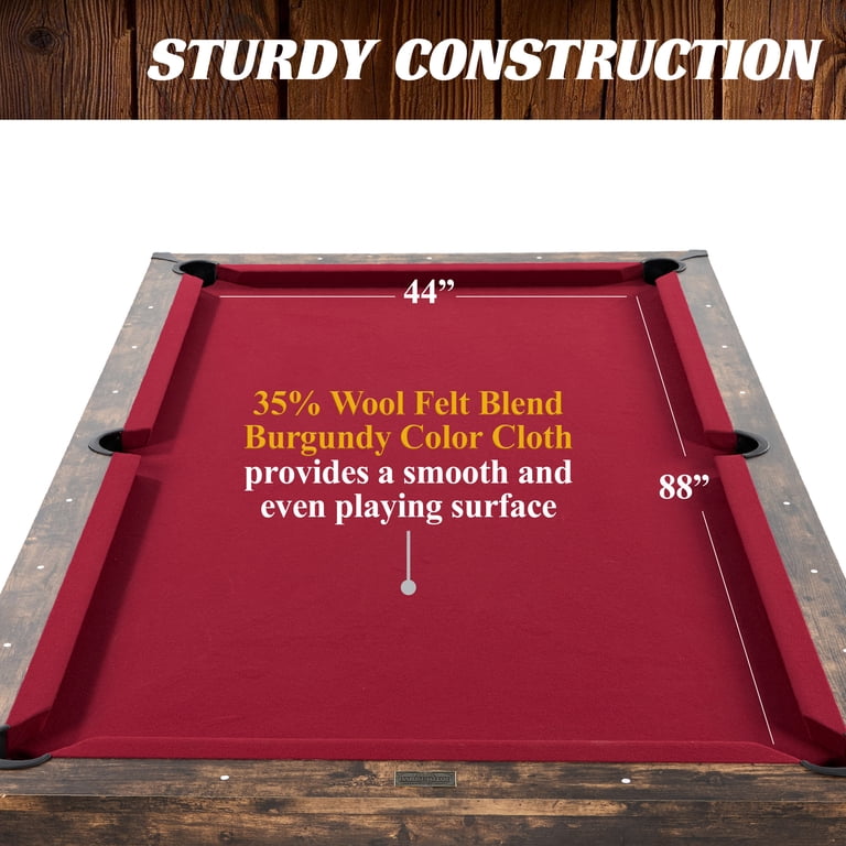 Barrington Ashford 8 ft Pool Table with Burgundy Wool Felt and K66