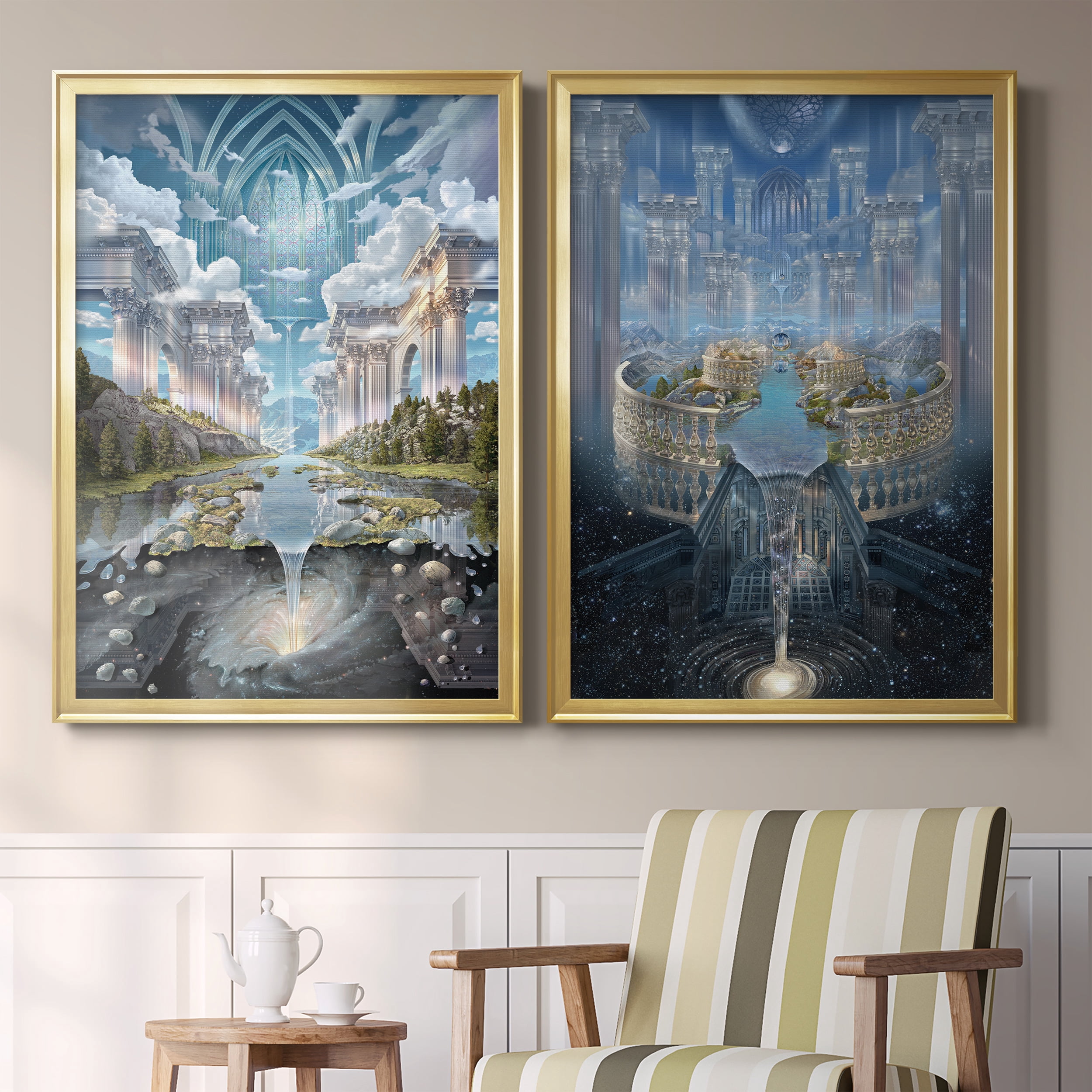 2 Piece Set Genesis II Premium Framed Canvas - Ready to Hang - 26.5 x 36.5 Each - Gold Frame
