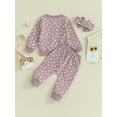 thumbnail image 4 of Caoirhny Baby Girls Outfit, Flower Print Long Sleeve Crew Neck Sweatshirt Sweatpants Headband Fall Outfit, 4 of 9