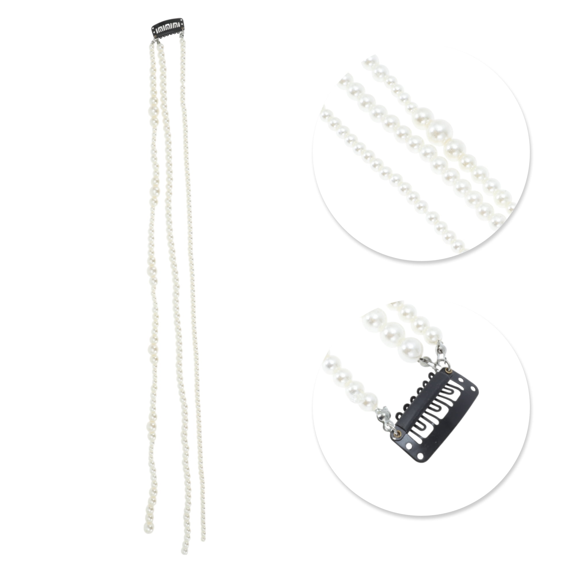 Unique Bargains Fashion Faux Pearl Braided Hair Chain for Women White 1 Pc