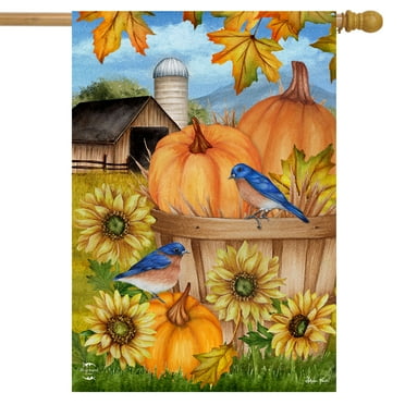 Briarwood Lane Pumpkins And Bluebirds Fall House Flag