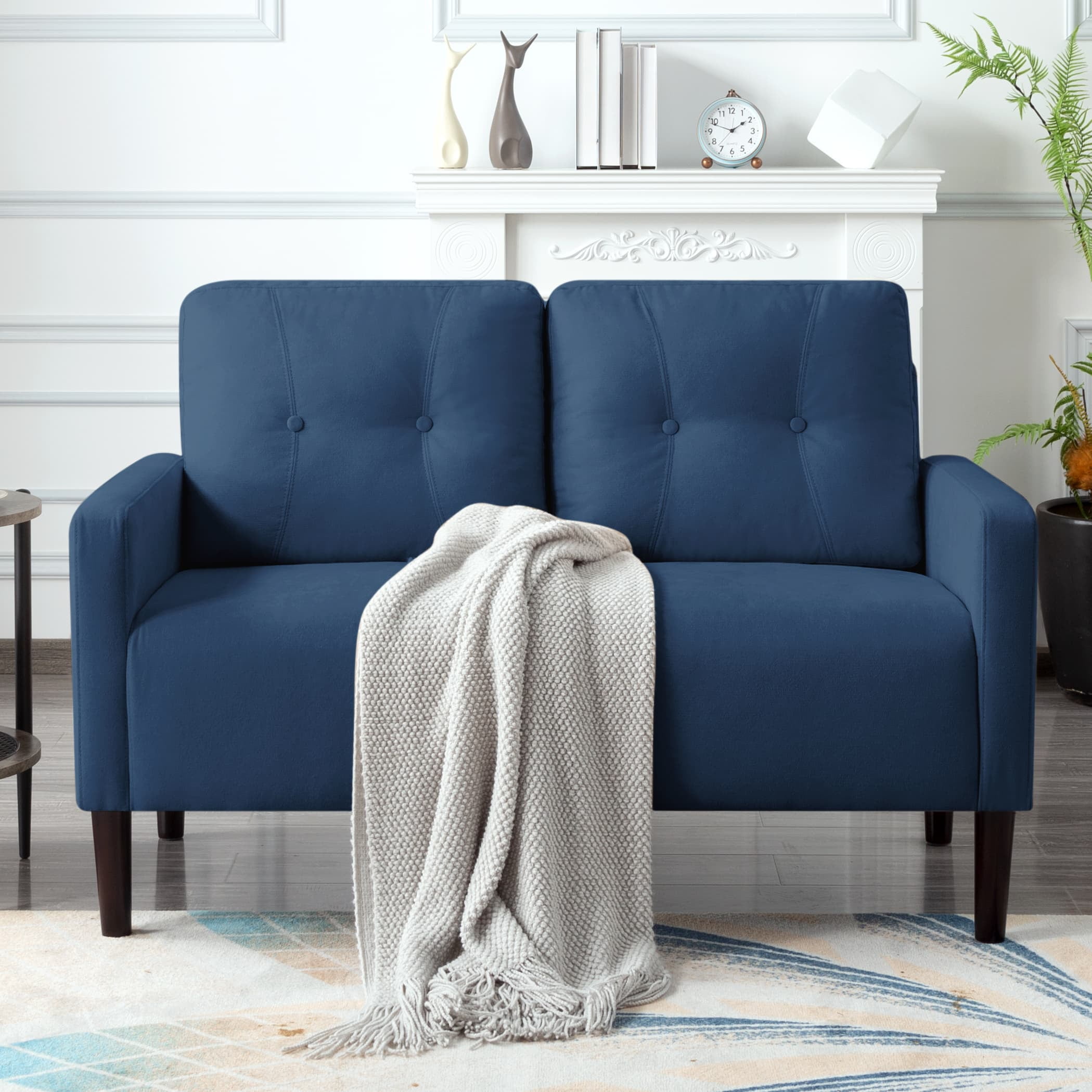 BSHTI 51.2" Standard Loveseat Couch,with Removable Back Cushions,Sturdy Construction,Linen Blend Upholstery,Square Arm,Navy Blue