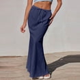 thumbnail image 7 of Yucgh Women's Solid Color Fishtail Split Skirt with Elastic Waist & Side Pockets, Swing Maxi Skirt, Casual Linen Blend Beach Skirt for Summer,Navy,L, 7 of 7