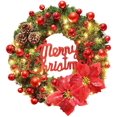 thumbnail image 1 of Corona navideña preiluminada de 16 pulgadas, corona navideña artificial para puerta con luces, flor de Pascua, piña y bolas, corona navideña para fiestas navideñas en casa, 1 of 7