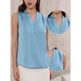 thumbnail image 2 of DARING DIVA Women's Satin Tank Top Sleeveless V Neck Business Satin Work Blouse M Blue, 2 of 6