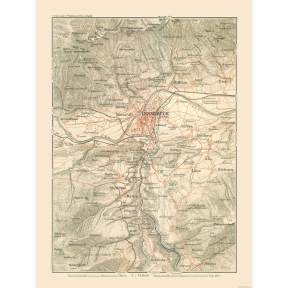 Historic Map - Innsbruck Region Austria - Baedeker 1910 - Vintage Wall Art