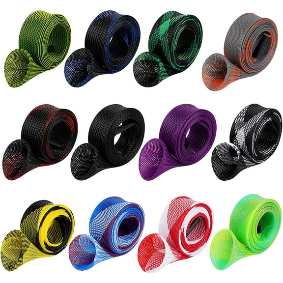 12Pcs Rod Sock Fishing Rod Sleeve, Cover Braided Mesh Rod Protector Pole Gloves Fishing Tools. Flat or Pointed End/Spinning or Casting Rods. for Casting Sea Fishing Rod/Spinning Fishing Rod