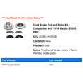 thumbnail image 2 of Front Brake Pad and Rotor Kit - Compatible with 1994 Mazda B3000 RWD, 2 of 2