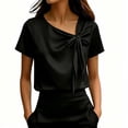 thumbnail image 2 of Jerdar Satin Blouses for Women Dressy Casual Trendy Business Work Silk Tops Outfits Cowl Neck Bow Tie Pleated Summer Shirts L, 2 of 6
