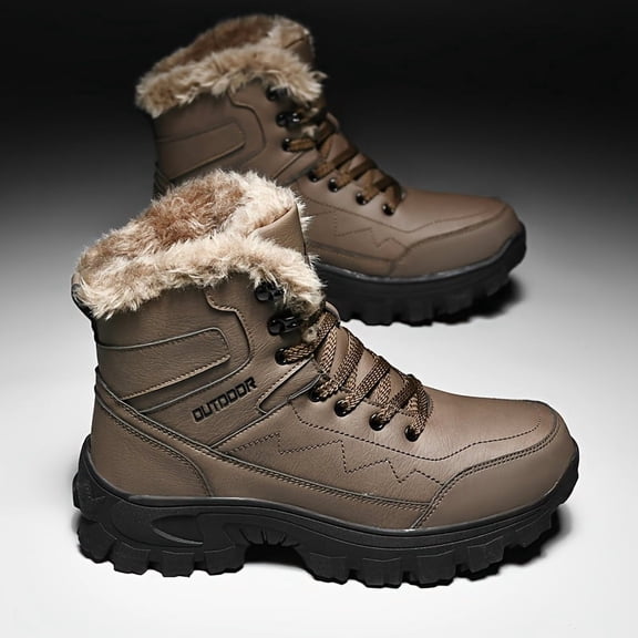 Men'S High-Top Winter Hiking Boots - Thick Fleece-Lined, Warm Outdoor Snow Boots with Lace-Up Closure, Durable Rubber Sole for Hiking, Trekking & Casual Wear, Hiking Gear, Streetstyle Footwear