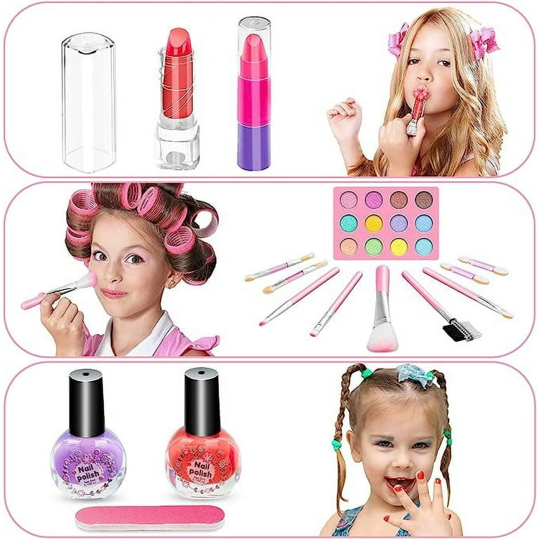 Hollyhi 41 Pcs Kids Makeup Kit for Girl, Washable Makeup Set Toy