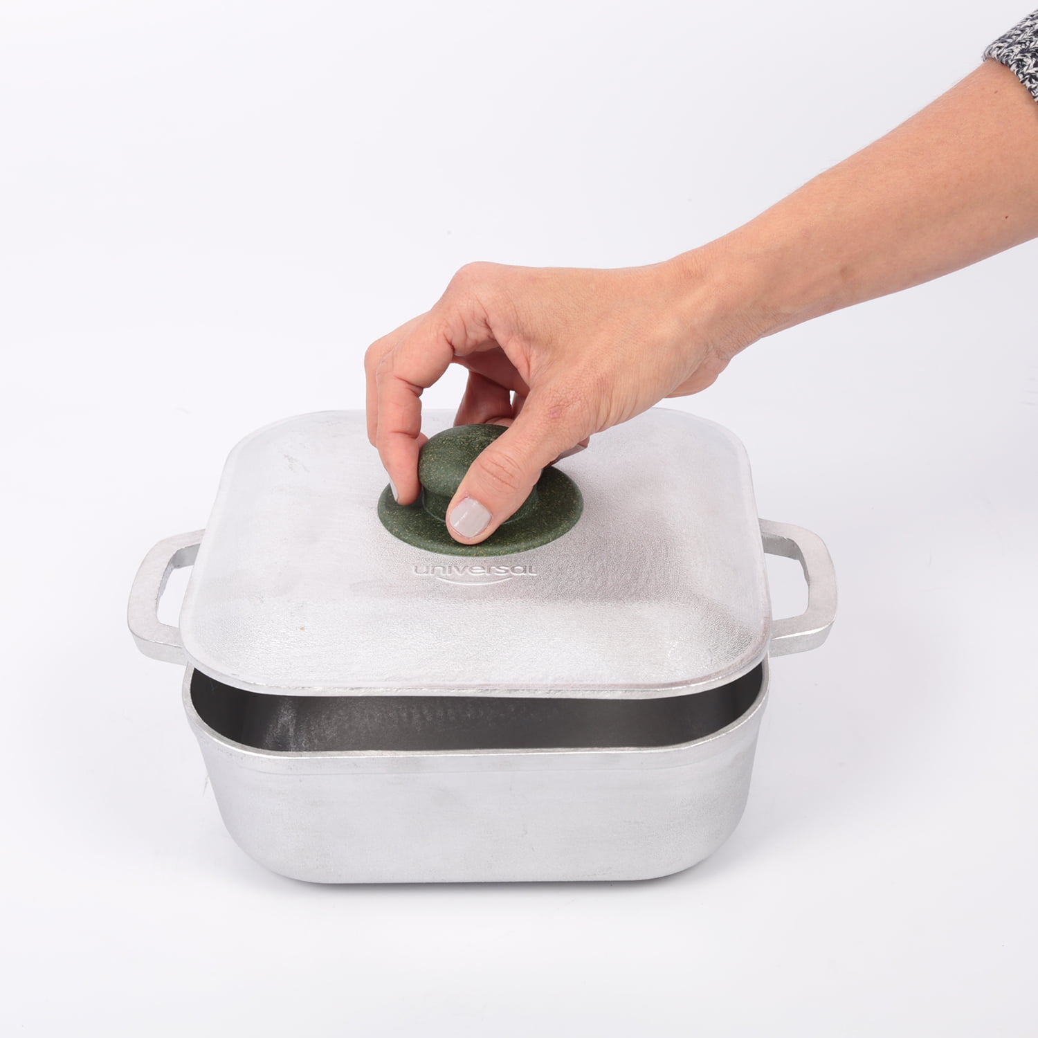 KSA Bendita 1.58qt Rust-Resistant Cast Aluminum Square Dutch Oven with Side Handles, Polished Silver