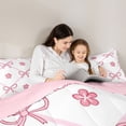 thumbnail image 4 of Erosebridal Kids Cartoon Flowers Bowknot Twin Bedding Sets 7-Piece,Girls Teens Geometric Plaid Bedding Comforter Set,Pink Reversible,Lightweight Room Decor, 4 of 6