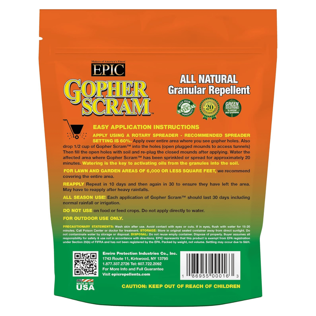 EPIC Gopher Scram All Natural Ready To Use Outdoor Granular Animal Repellent Resealable Bag, 10lbs