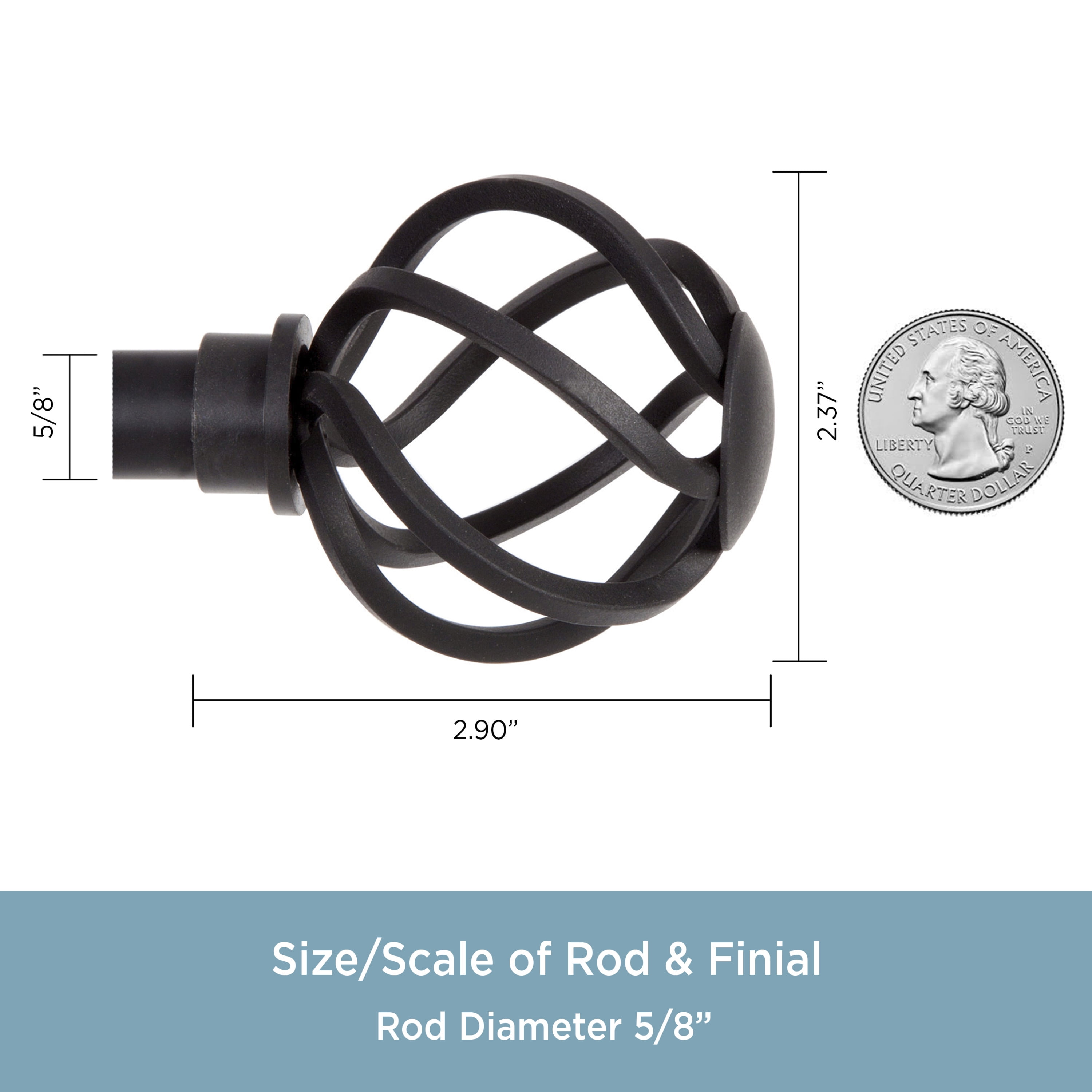 Kenney Cage Steel Adjustable Curtain Rod, 48-86 Inch, 5/8 Inch Diameter, Black