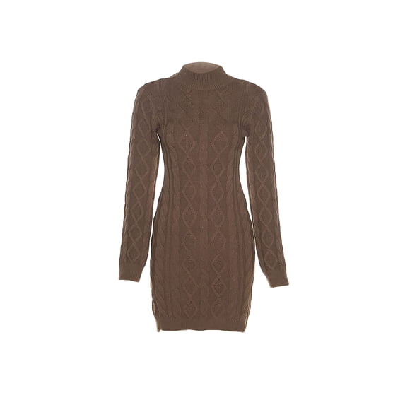 Liacowi Backless Sweater Dress for Women Cable Knitted Long Sleeve Dress Turtleneck Knit Mini Dress
