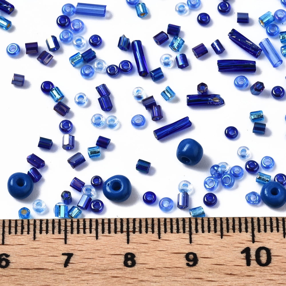 Glass Seed Beads Mixed Style Mixed Shapes Blue 1~7x2~4mm Hole: 0.7~1mm about 450g/pound
