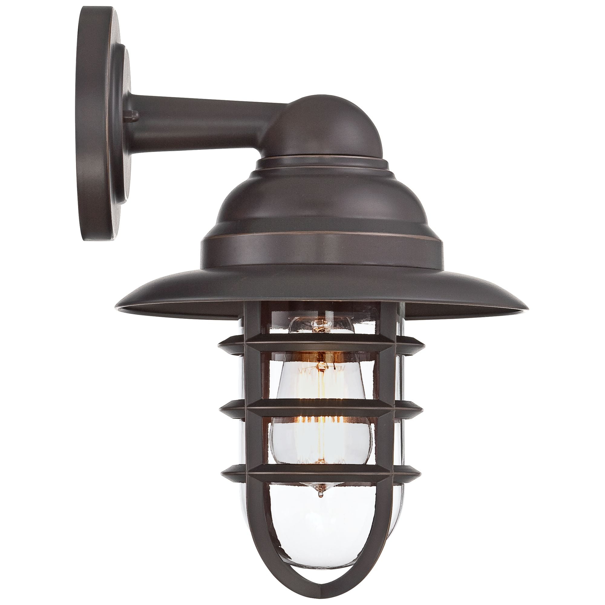 John Timberland Marlowe Industrial Outdoor Wall Light Fixture Galvanized Hooded Cage 13 1/4" Clear Glass for Post Exterior Barn Deck House Porch Yard