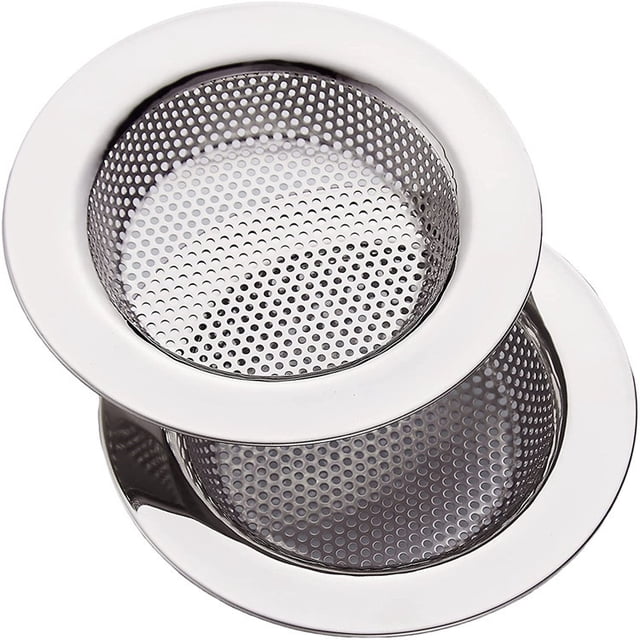 Paquete de 2 coladores para fregadero de cocina, colador de drenaje de fregadero de acero inoxidable, borde ancho grande de 4,4 pulgadas de diámetro, recogedor de alimentos para la mayoría de desagües de fregadero, colador de cesta de fregadero de cocina, filtro de fregadero de acero ER