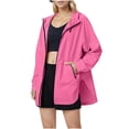 thumbnail image 3 of DYTTDG Women's Lightweight Hooded Zip-Up Jacket Long Sleeve Solid Casual Windbreaker Drawstring Waist Zipper Pockets Outerwear, 3 of 8
