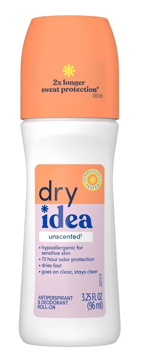 Dry Idea Deodorant 3.25oz Roll On Unscented Antiperspirant (Pack of 2)