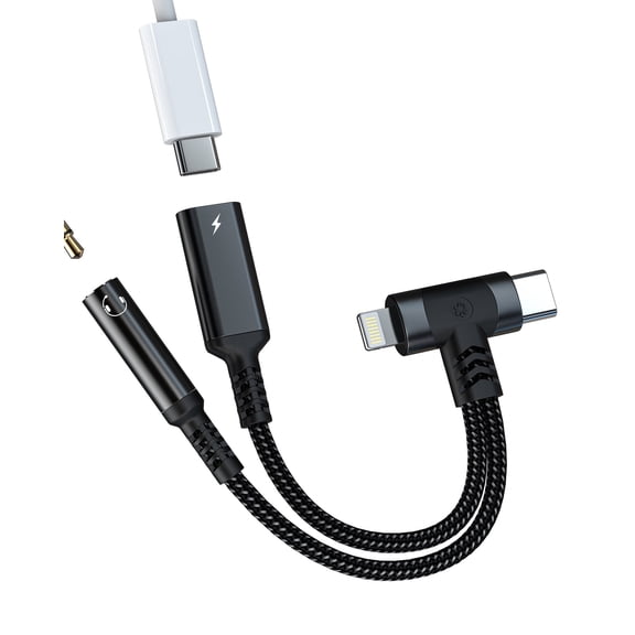 Lightning USB C to 3.5mm Audio Adapter for iPhone 16 15 14 13 Pro Max Headphone Jack (2in1) AUX Charger Splitter Cable Dongle for Apple Cord Charging Compatible for Samsung Galaxy Dual Port for iPad