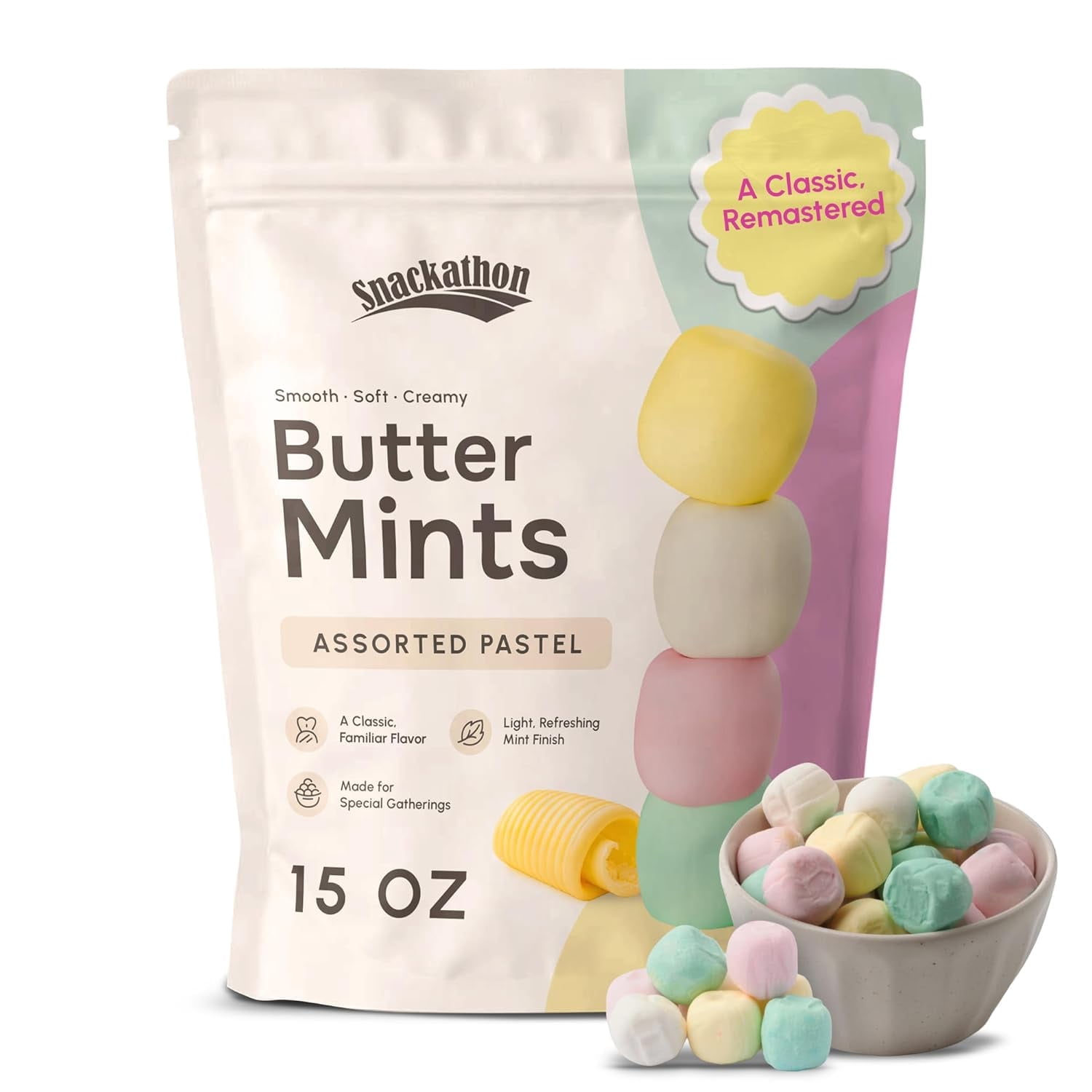 Snackathon Assorted Pastel Buttermints, 15 OZ Resealable Snack Pack