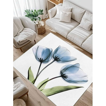 Blue Tulip Area Rug for Bedroom 3x5 Ft Country Flower Pastoral Style Super Soft fuzzy Throw Rug Non-Slip Fluffy Plush Indoor Floor Carpet for Living Room Nursery Home Decor