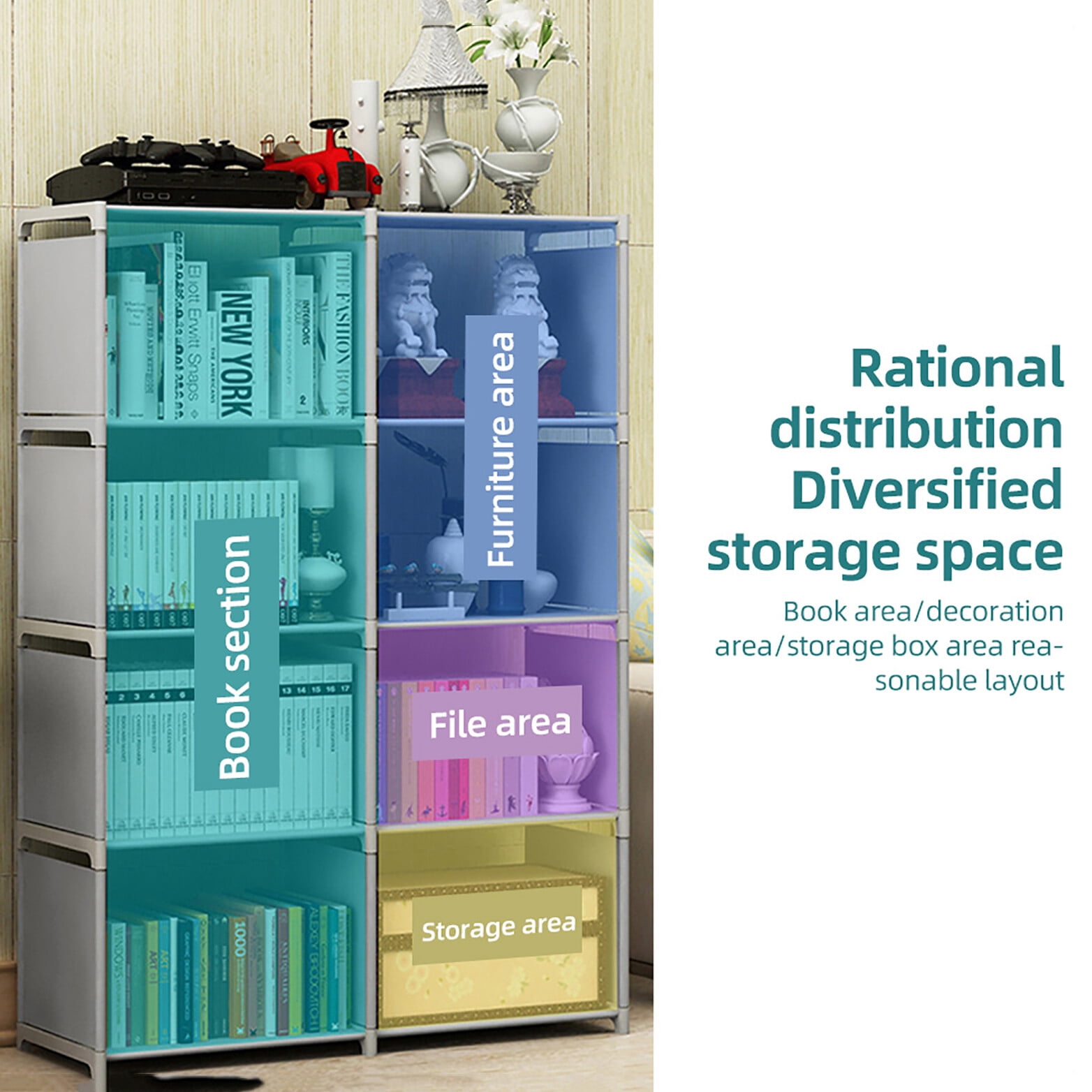 DIY 5-Tier Book Shelf 8 Cube Storage Organizer Cubes Organizer Shelves for Bedroom/Living Room/Office/Closet/Study Room