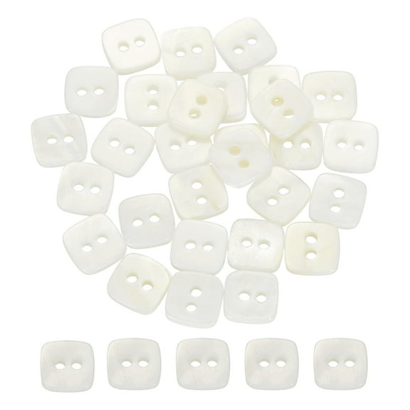 Uxcell 30pcs Square Buttons 8mm 2 Holes Shell Craft Sewing Buttons, White