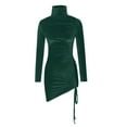thumbnail image 4 of Blczomt Long Sleeve Winter Dresses for Women Green Mini Ruched Bodycon Mock Neck Sexy Club Dresses, 4 of 6