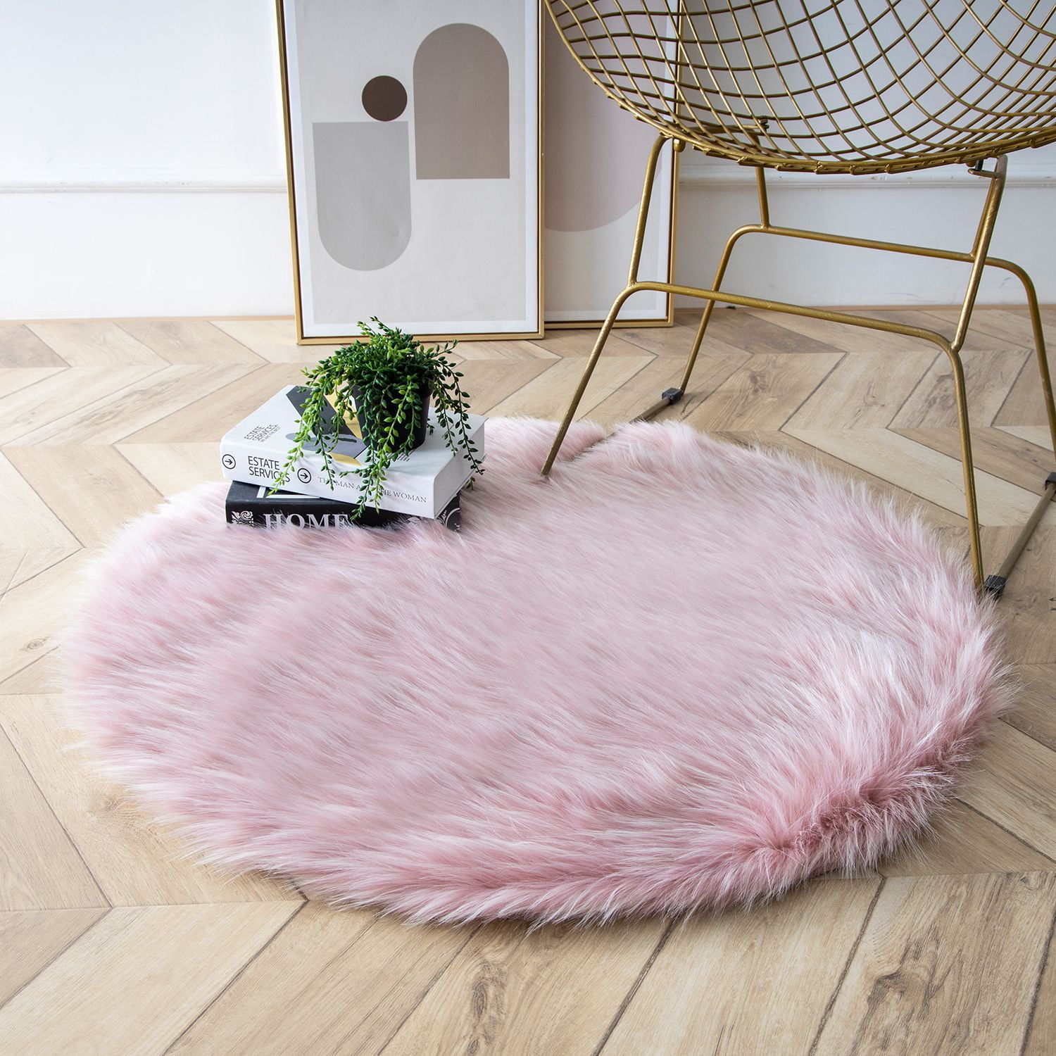Phantoscope Faux Sheepskin Fur Area Rug, Soft Fluffy Faux Fur Carpet, Pink, 3 x 3 ft, Round