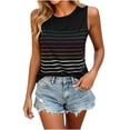 thumbnail image 5 of Vivianyo HD Women's Colorful Horizontal Striped Scoop Neck Sleeveless Tank Top, Casual Basic Summer Vest Top, Women's Black, Sizes S-2XL, 5 of 8