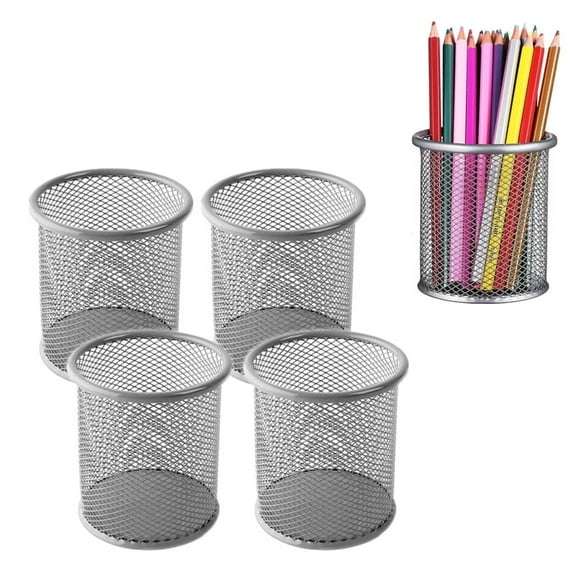 4-Pack Stainless Steel Mesh Pencil Holders, Metal Pen Cups for Desk Organization