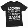 thumbnail image 3 of Men'S Funny Looking At My Wife I Think Damn She Is The Lucky Woman Tee Shirt Husband Tee (3X-Large Navy Blue), 3 of 5