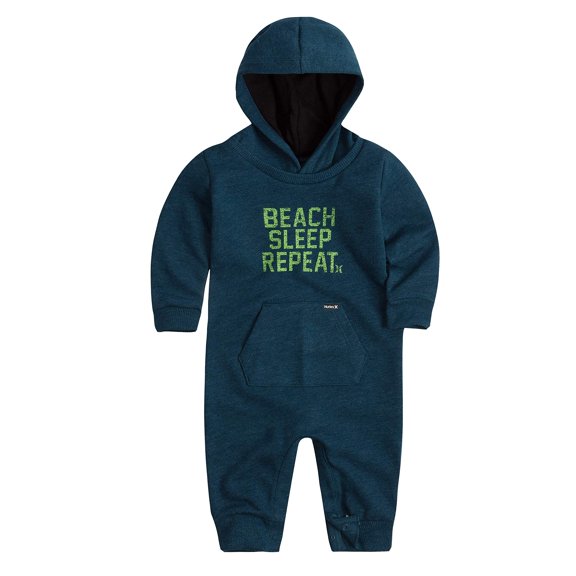 Hurley Baby Boys Long Sleeve Hooded Coverall-Discontinued, Space Blue Heather, 0/3M