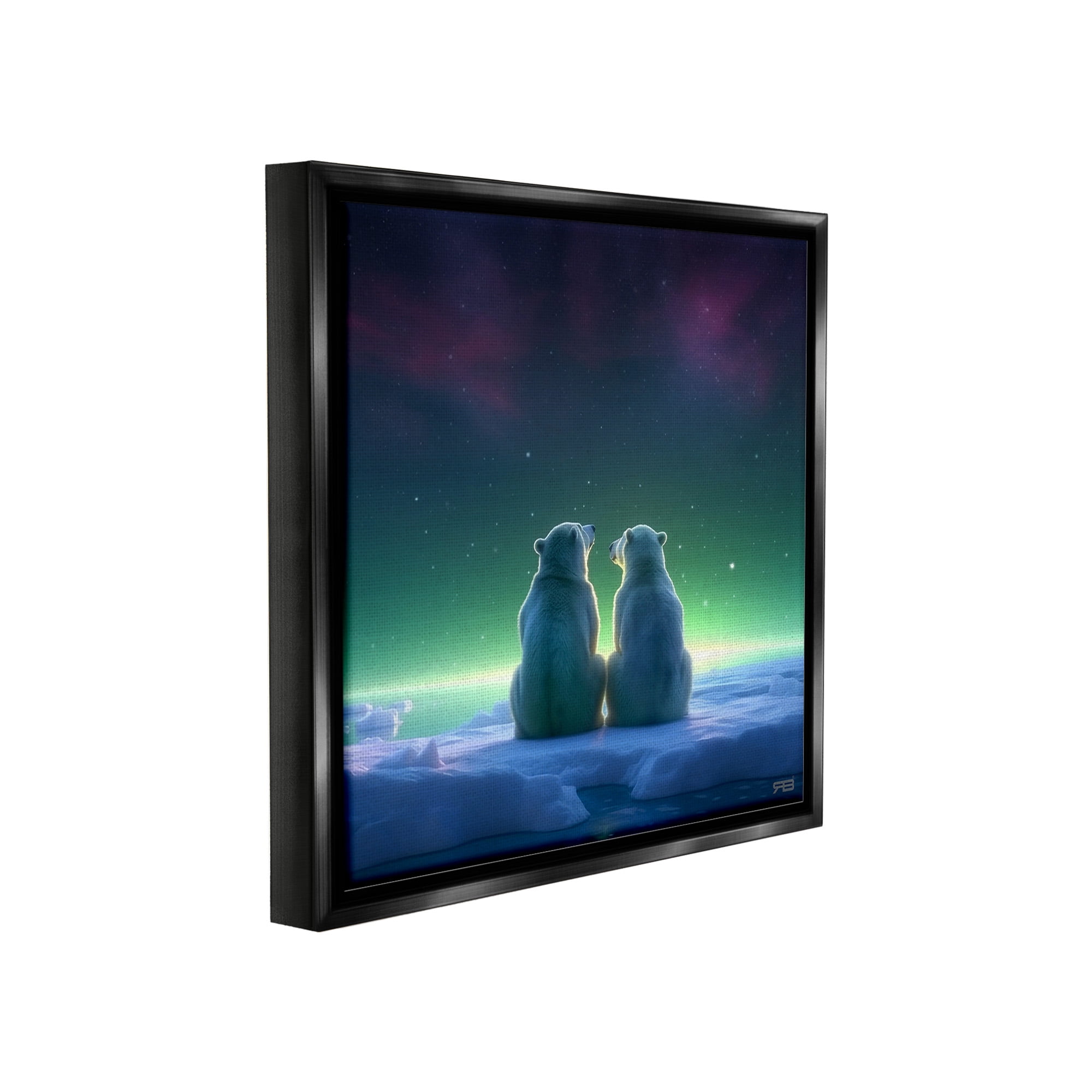 Stupell Industries Polar Bears & Northern Lights Animals & Insects Painting Black Floater Framed Canvas Art Print Wall Art, 25 x 25