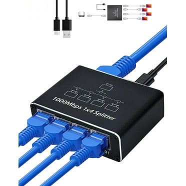 Duomigo Ethernet Splitter 1 to 4, 1000Mbps High-Speed Network Distributor with USB Power, Supports 4 Devices Simultaneously