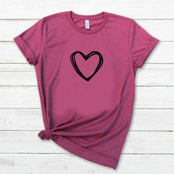 Puntoco moda mujer casual manga corta amor impreso o-cuello tops camiseta blusa Puntoco Puntoco-5370