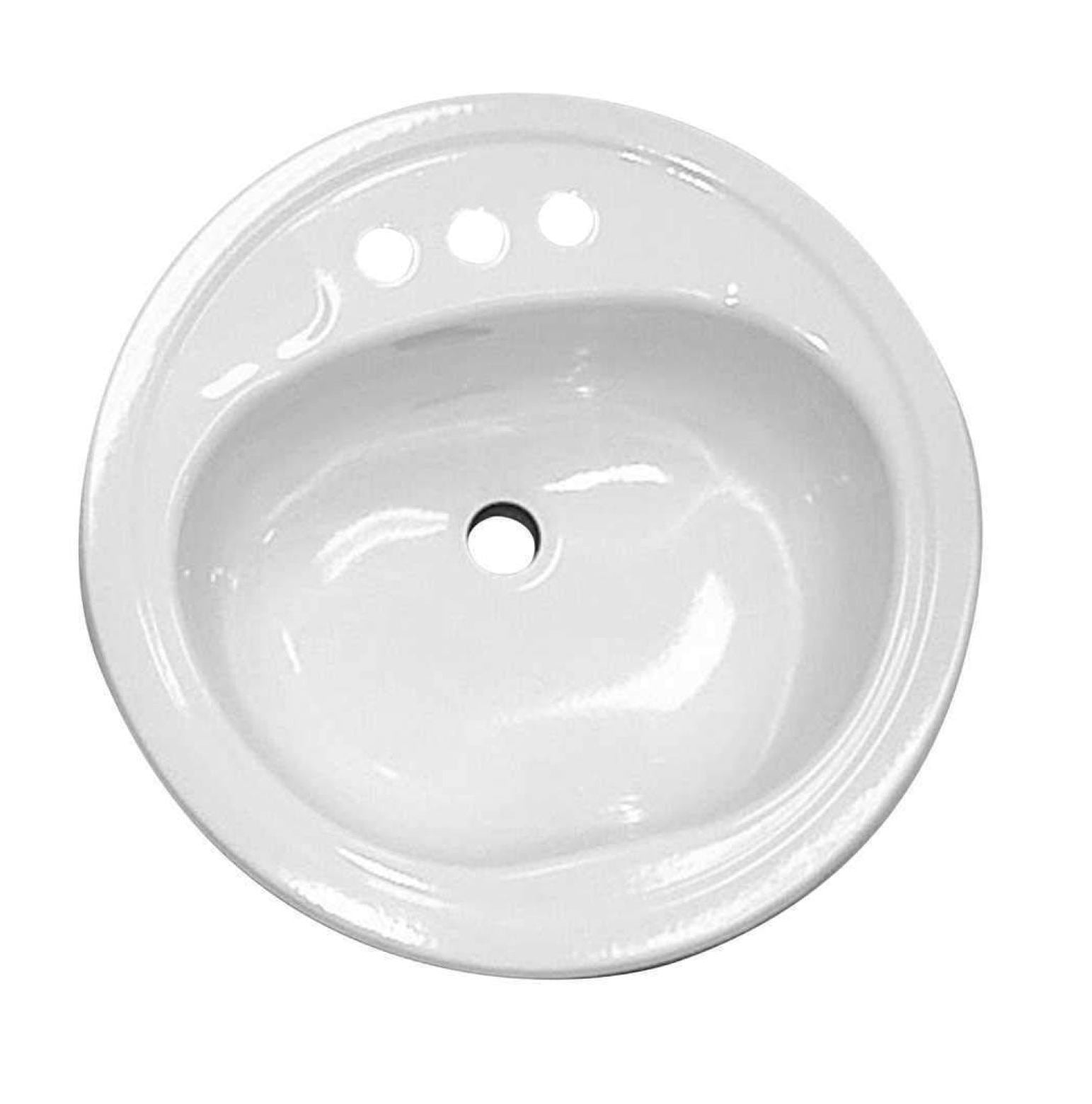 021-2437-00 Bathroom Sink, Round, Steel, 19", White
