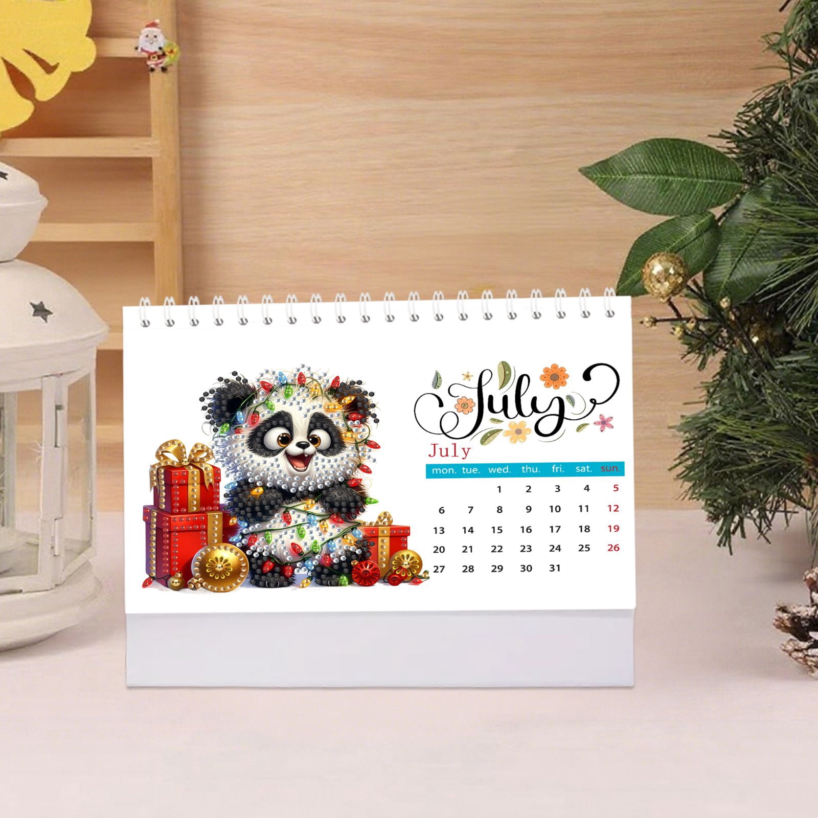 FLOPESN 2026 DIY Diamond Art Painting Desk Calendar,Thick Paper Monthly Flip Tabletop Calendars for Office Home Decor Planning-Christmas Animals